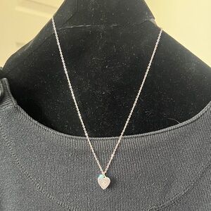 Silver-Tone Heart Pendant Necklace with Light Turquoise Accent